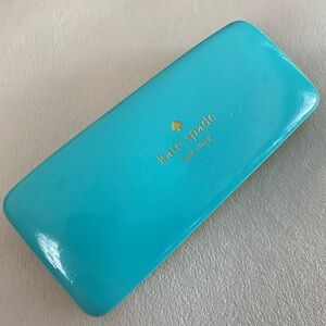 Kate Spade New York Turquoise Hard Eyeglass Case Gold Logo Eyes Interior